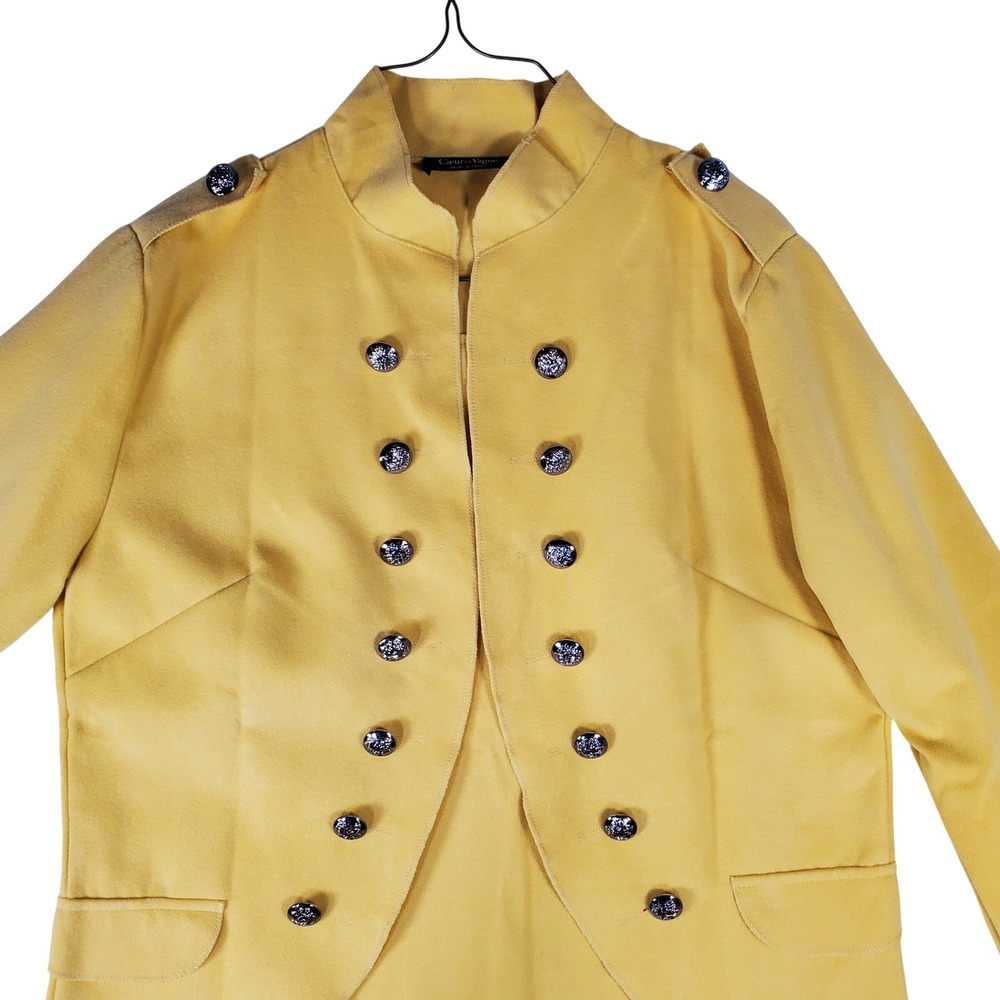 Coeur De Vague Women Mustard Yellow Military Jacket Silver Crest Button Coat L
